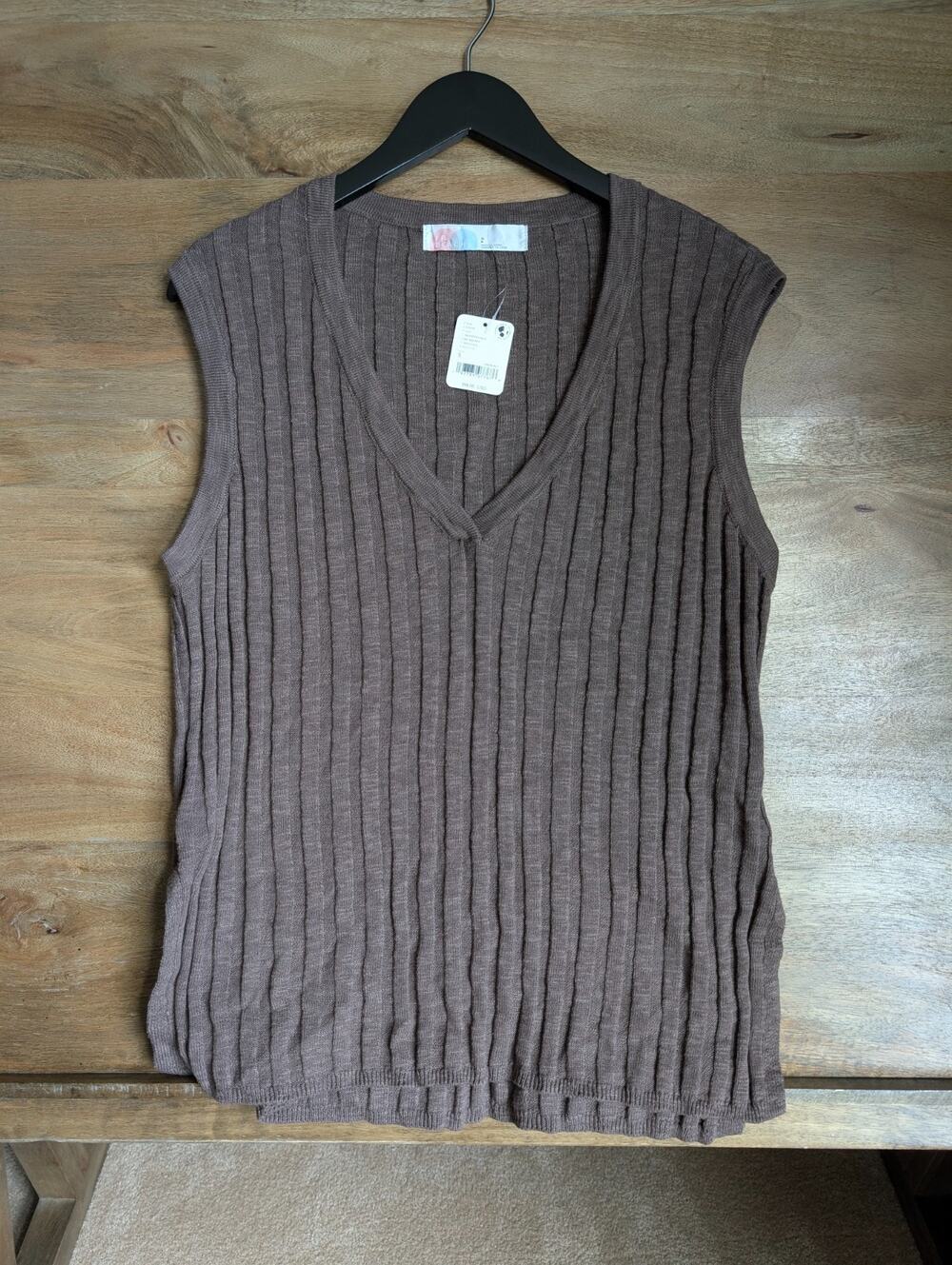 Free People Beach Sweater Vest Women Small Dark Brown Ribbed Knit Sleeveless NWT